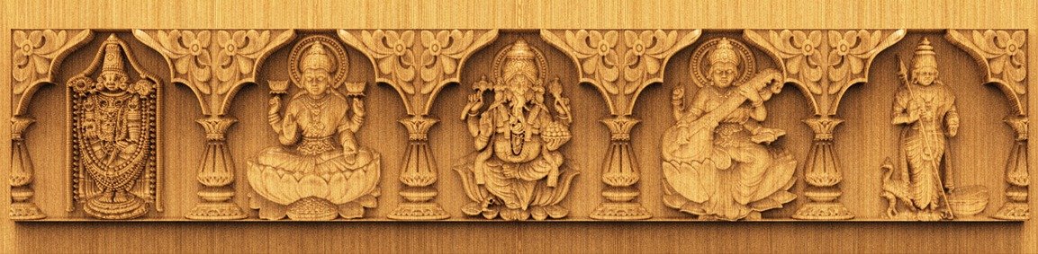 H God Frame - HB-24 Divine Hindu Deities 3D Relief Carving Wall Panel